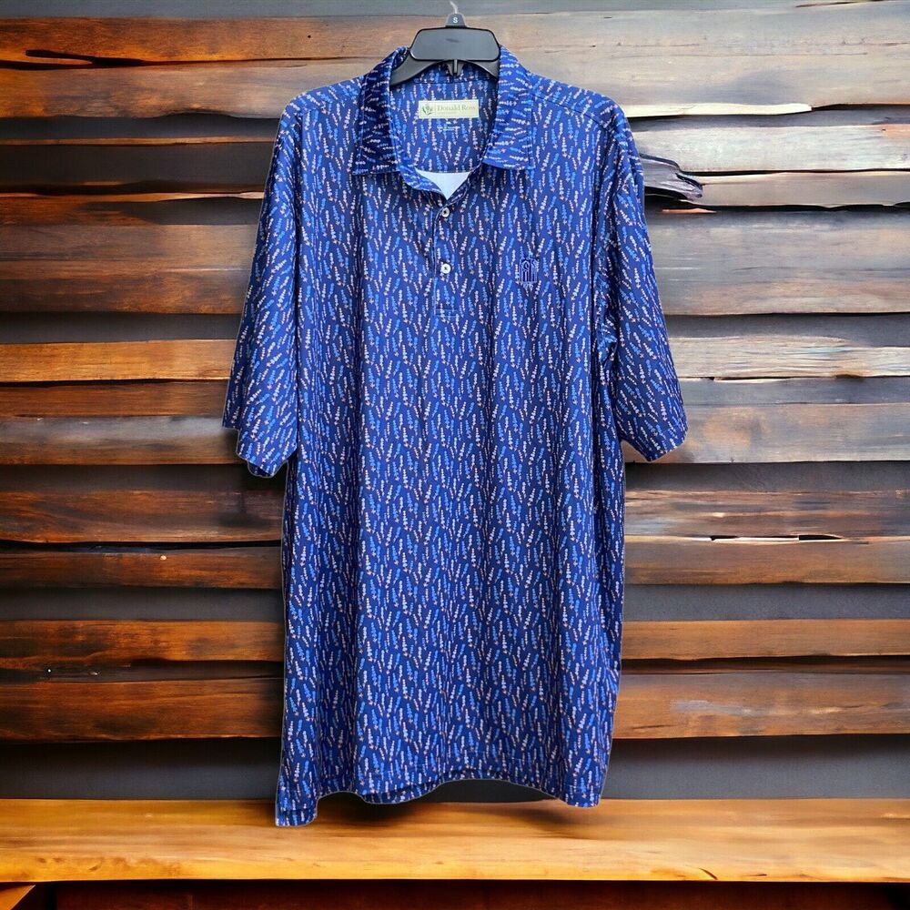 Donald Ross Men's XXL Blue 123 Lavender Floral Print Golf Shirt